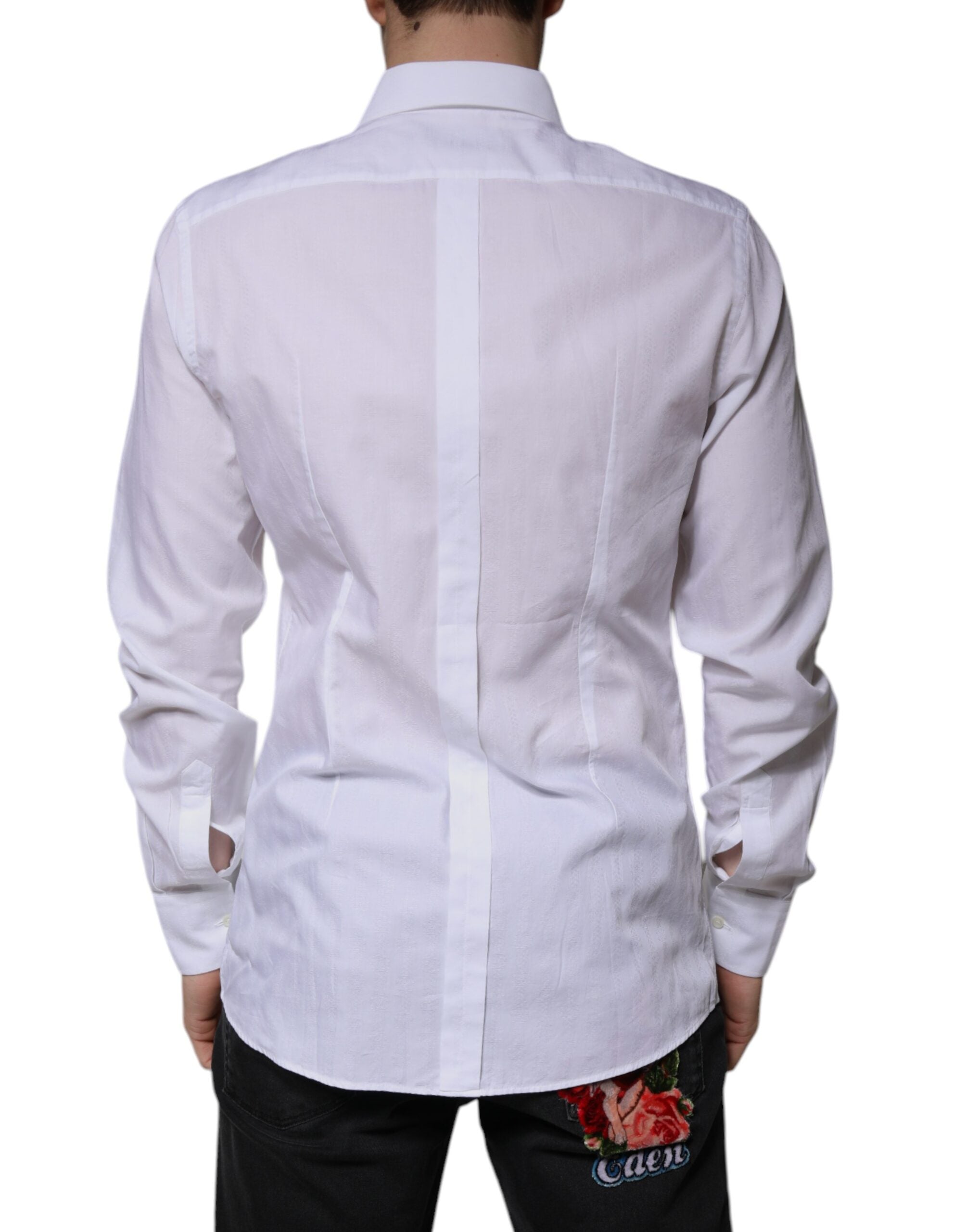 Dolce & Gabbana White Cotton Shirt Slim Fit Formal GOLD Dress Shirt